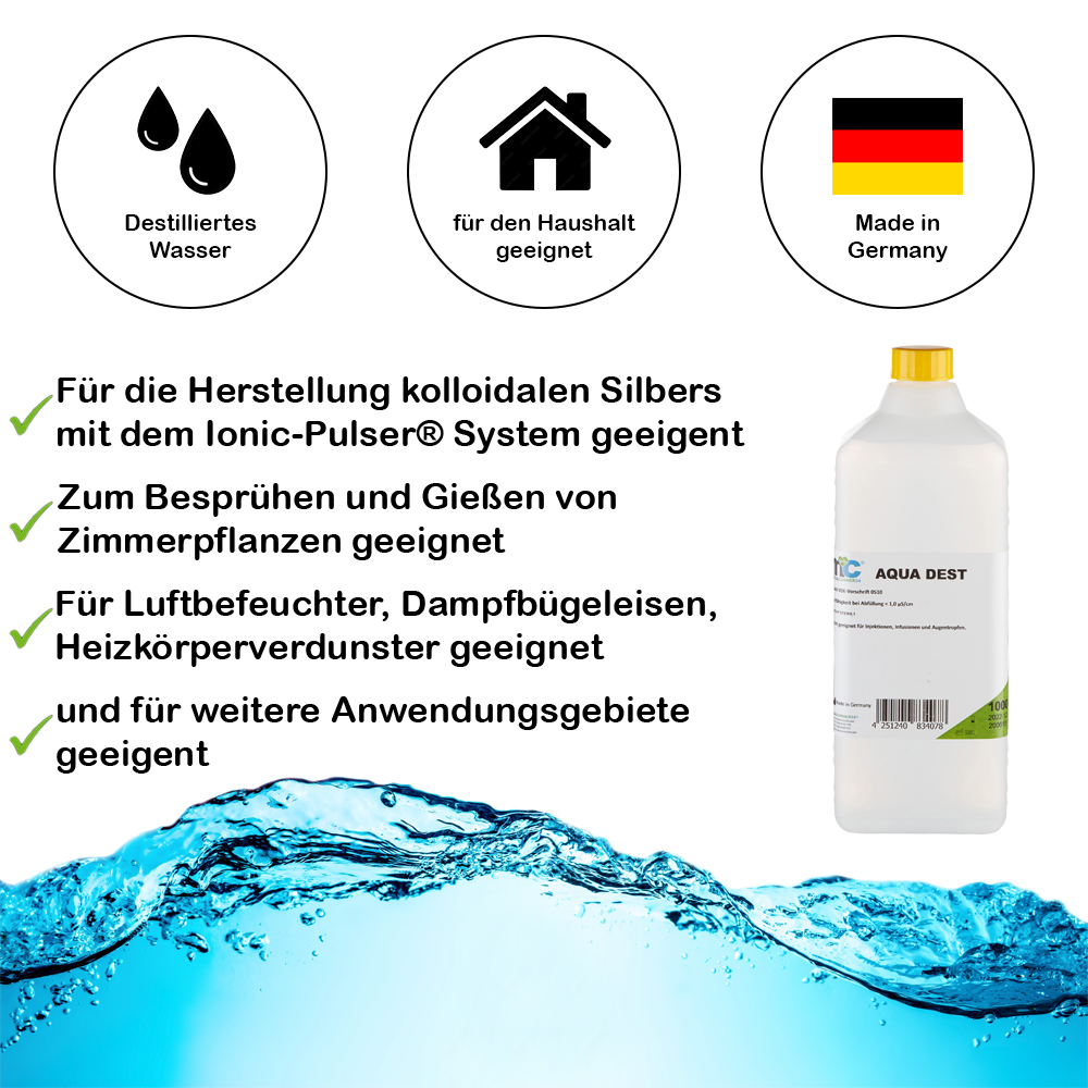 Destilliertes Wasser AQUA DEST, unsteril und mikrofiltriert, 23 x 1 L