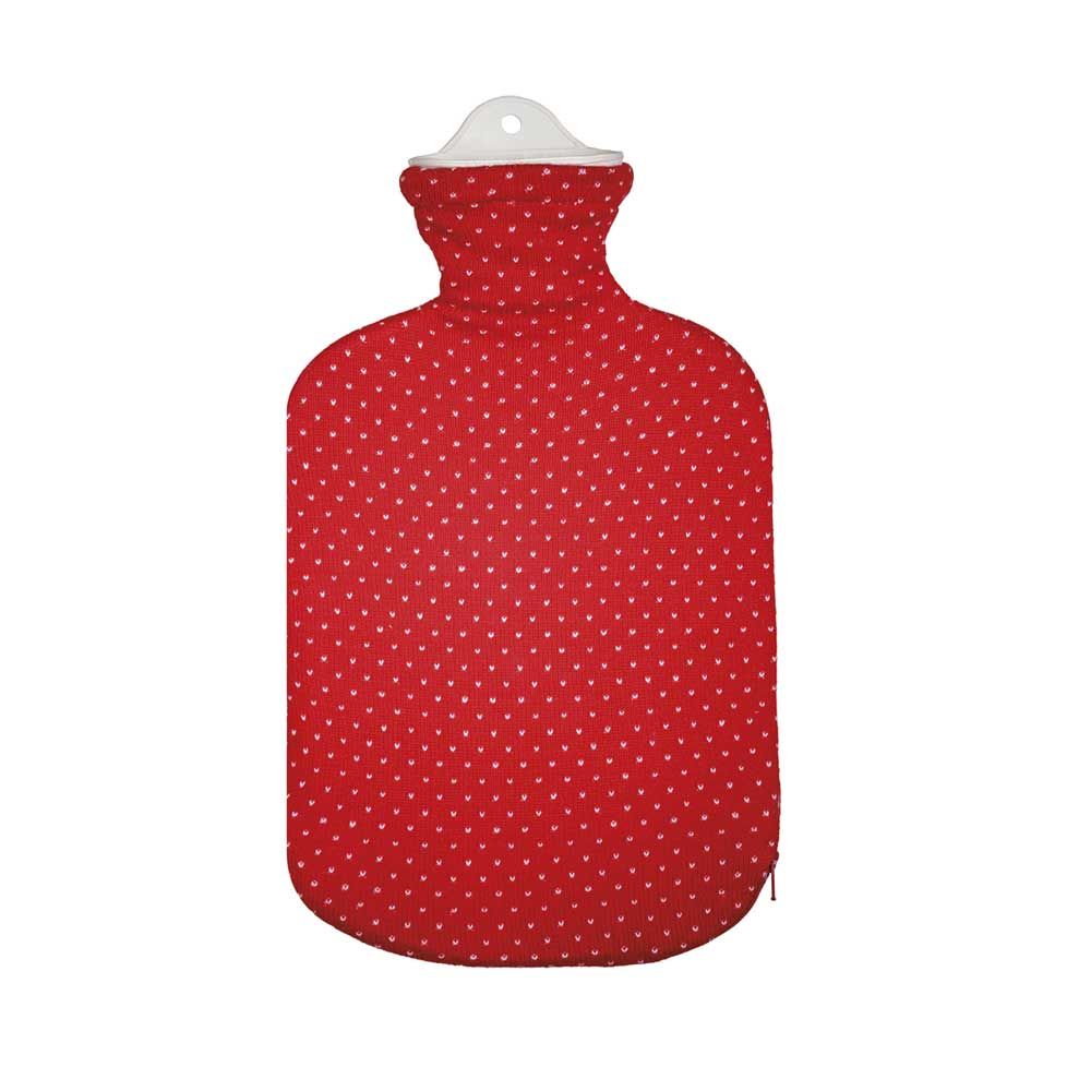 Sänger Wärmflasche 2L, Strickbezug Wohnlich, rote Königin