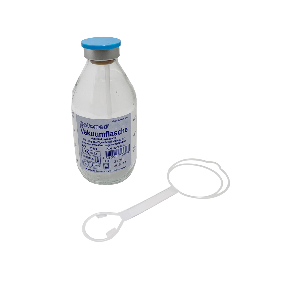 Ratiomed Vakuumflasche, Ozon-Therapie, Flaschenhalter, Glas, Größen