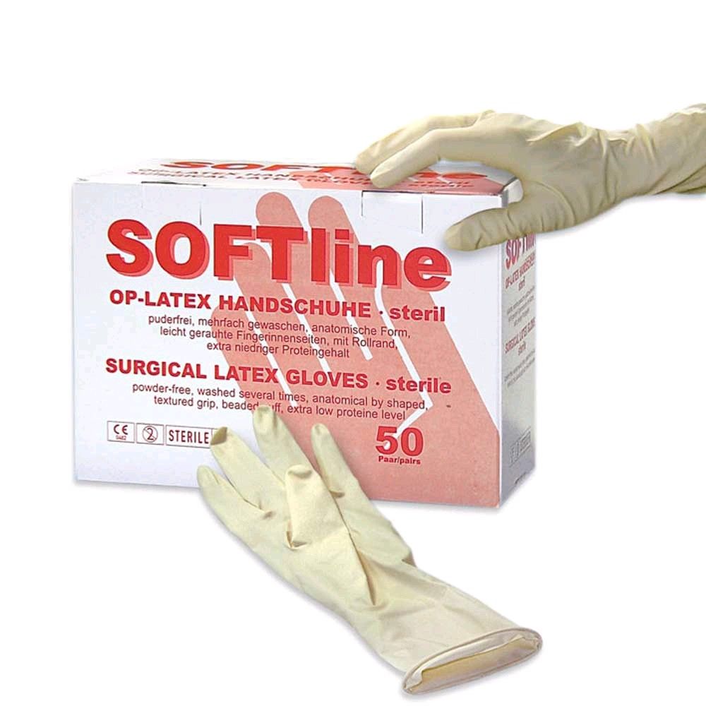 SOFTline Latex OP Handschuhe, steril, puderfrei, 50 Paar, Gr. 6