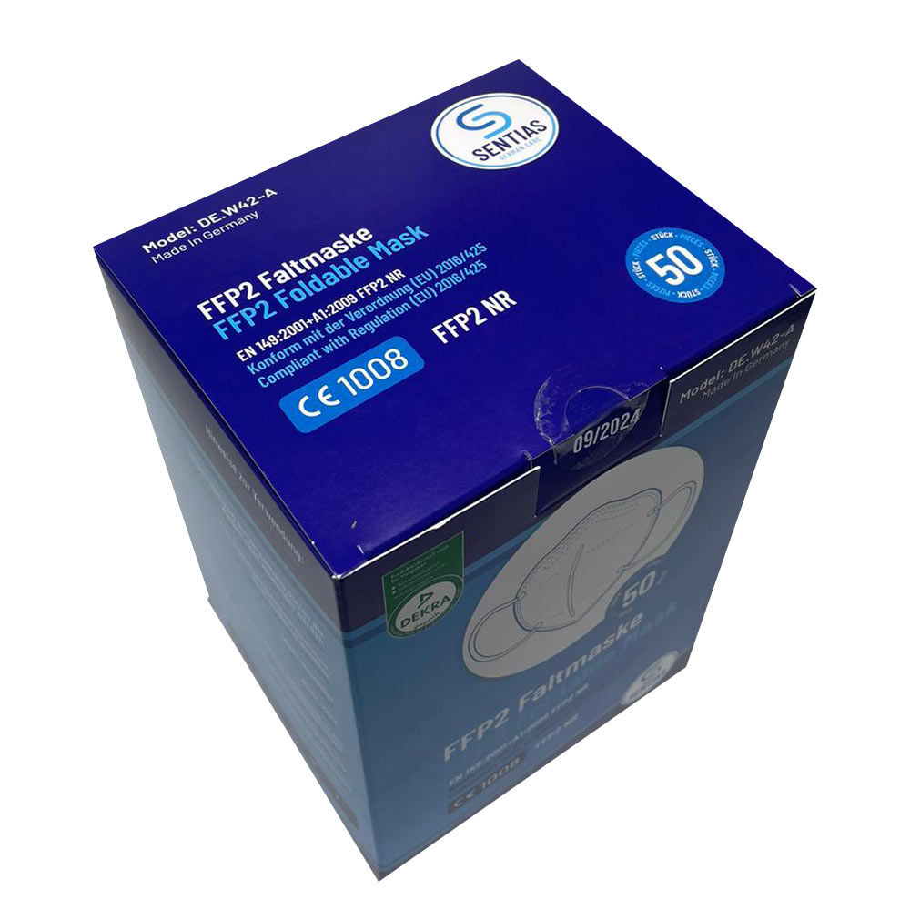 FFP2 Atemschutzmaske zum Falten von Sentias, Made in Germany, 50 Stück im Karton