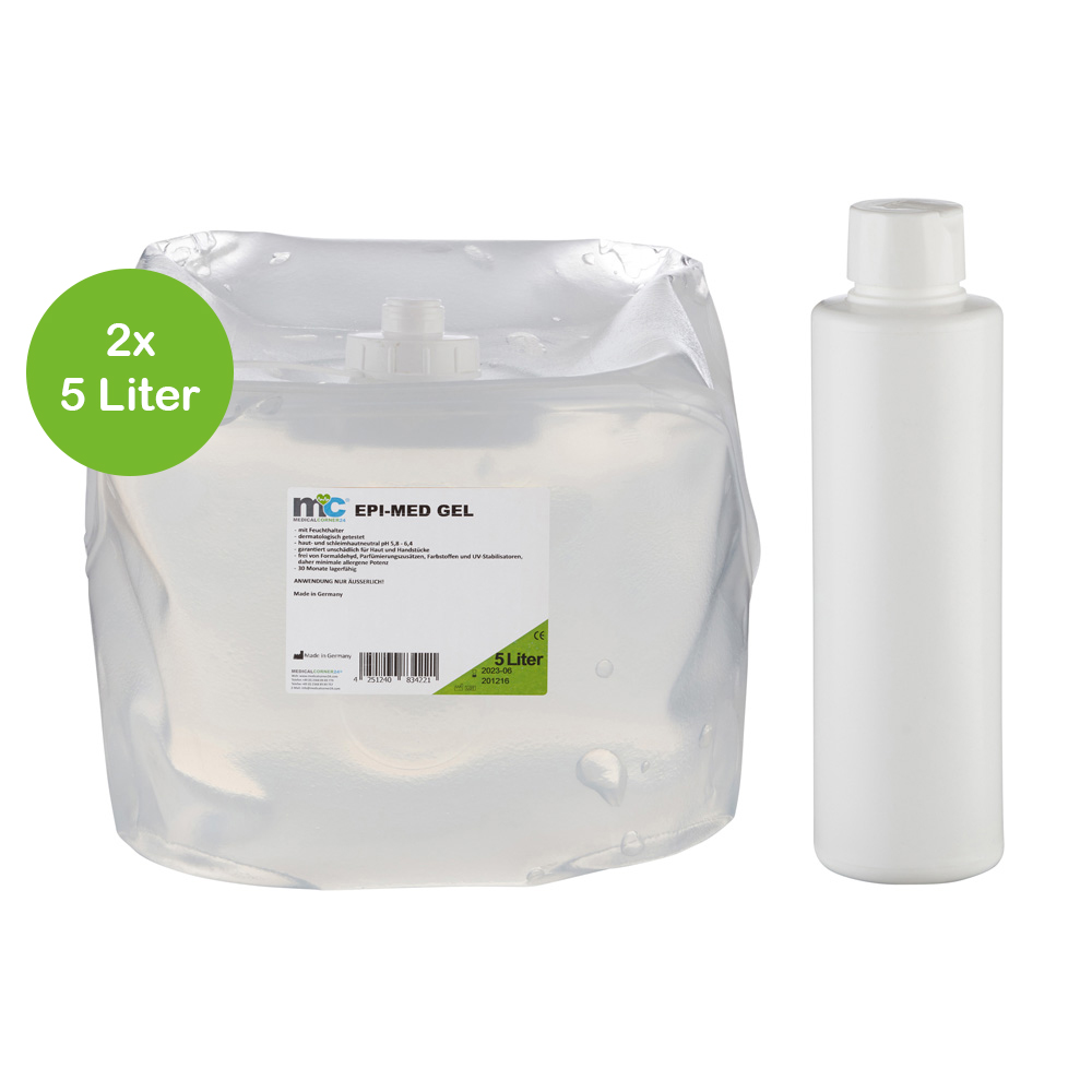 IPL Gel Epimed, IPL Kontaktgel, 2 x 5 Liter Cubitainer und Leerflasche