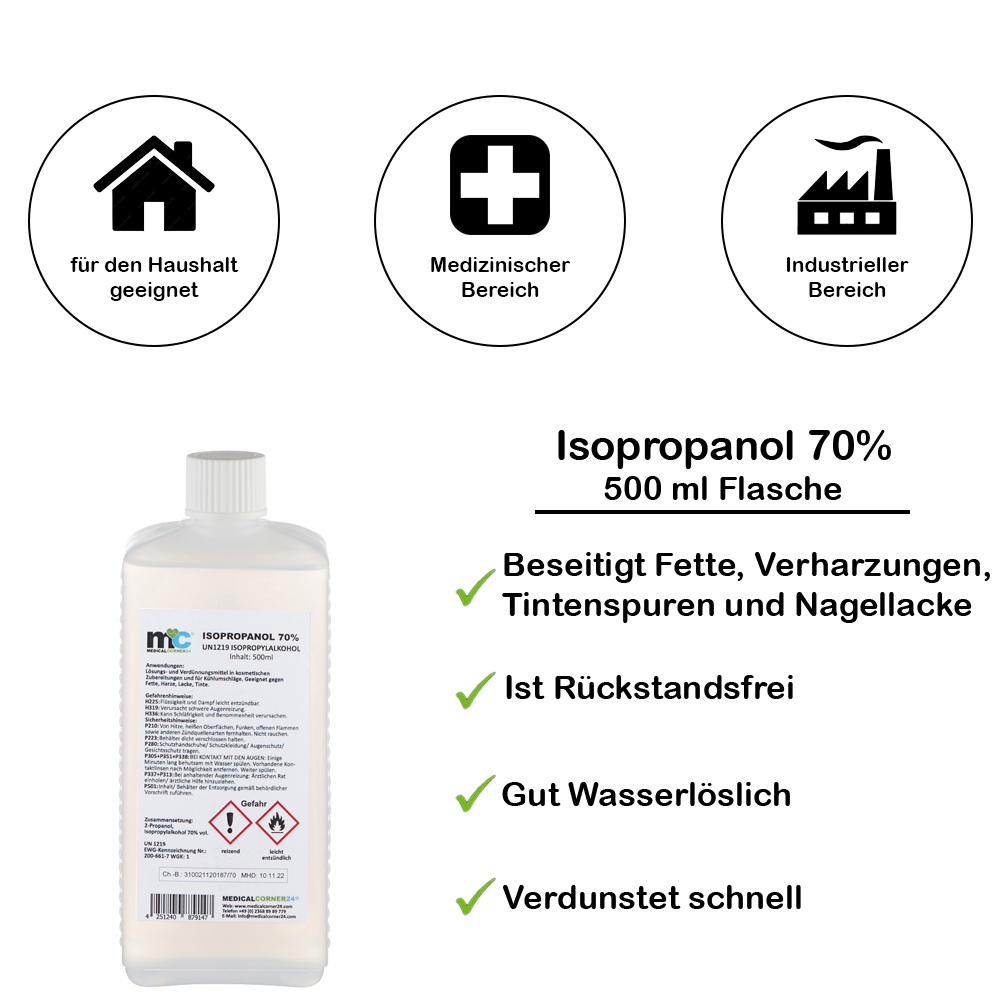 Medicalcorner24 Isopropanol 70 %, Isopropylalkohol, 500 ml