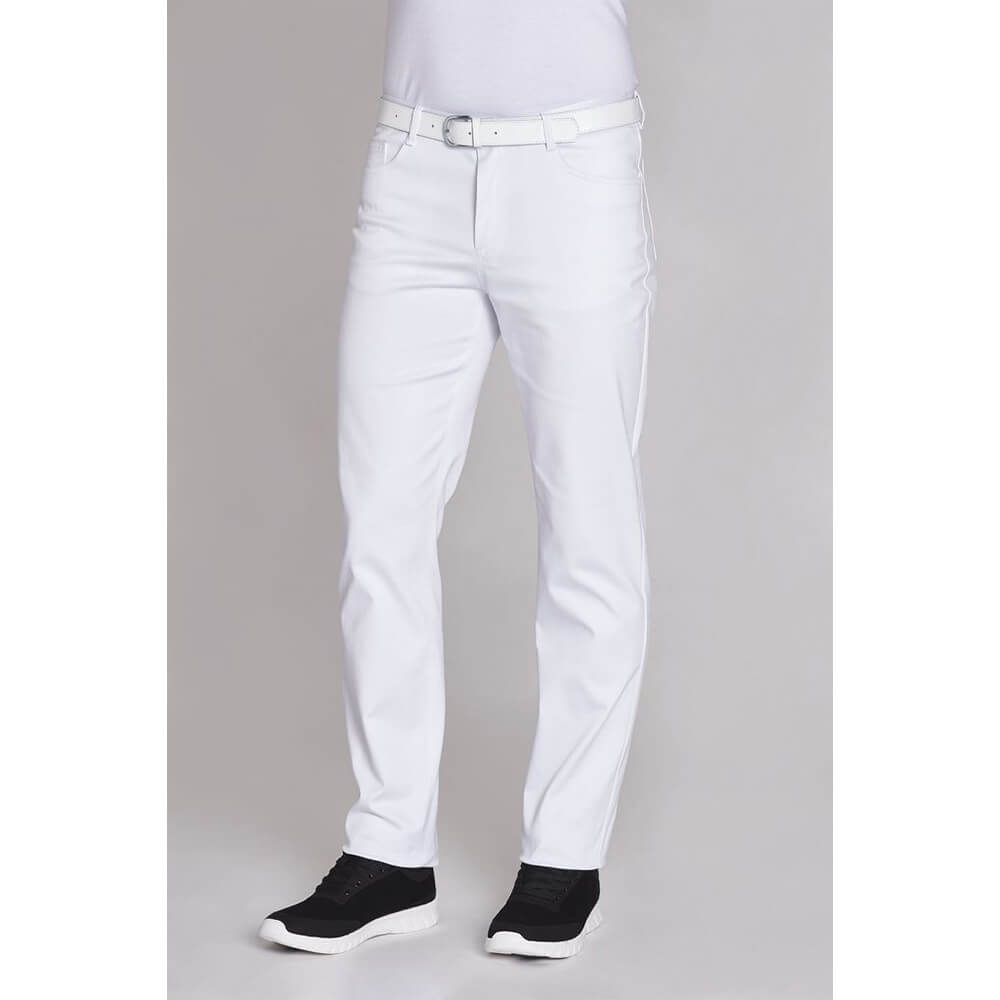 Leiber Herrenhose, 2 Seiten- & 2 Gesäßtaschen, Gürtelschlaufen, Weiß, Gr. 48