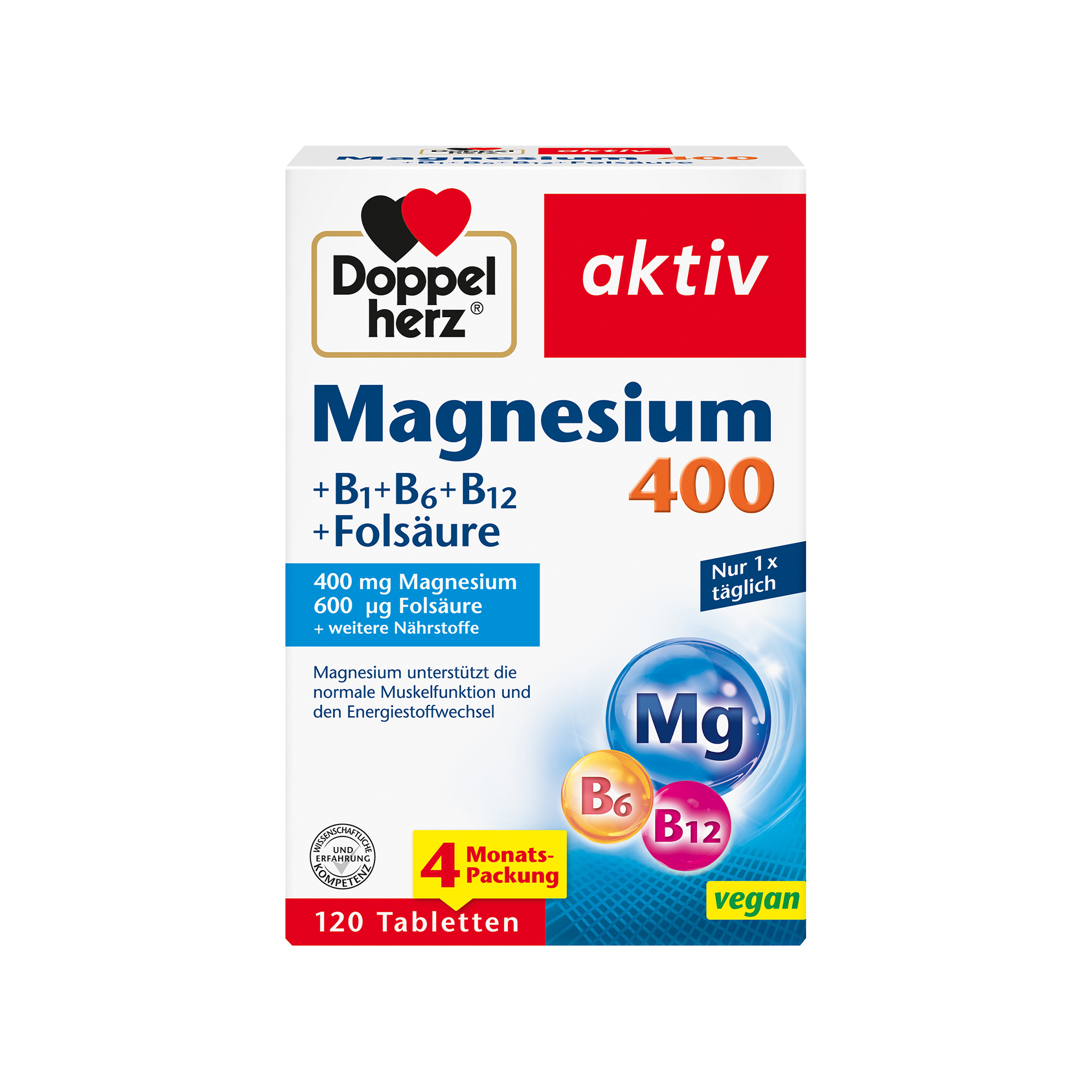 Doppelherz aktiv Magnesium 400, B+Folsäure, 120 Tabletten
