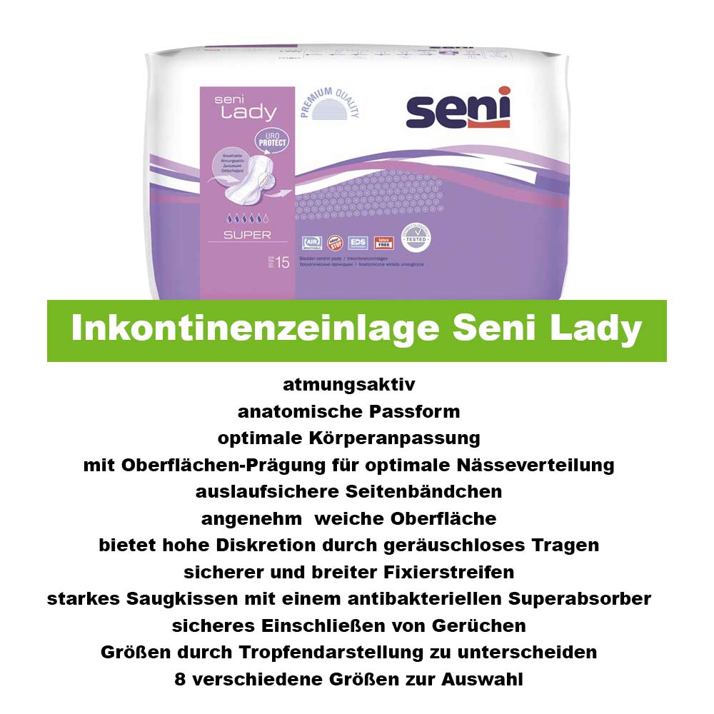 Seni Lady Inkontinenzeinlagen, atmungsaktiv, diskret, Super, 1x 15St