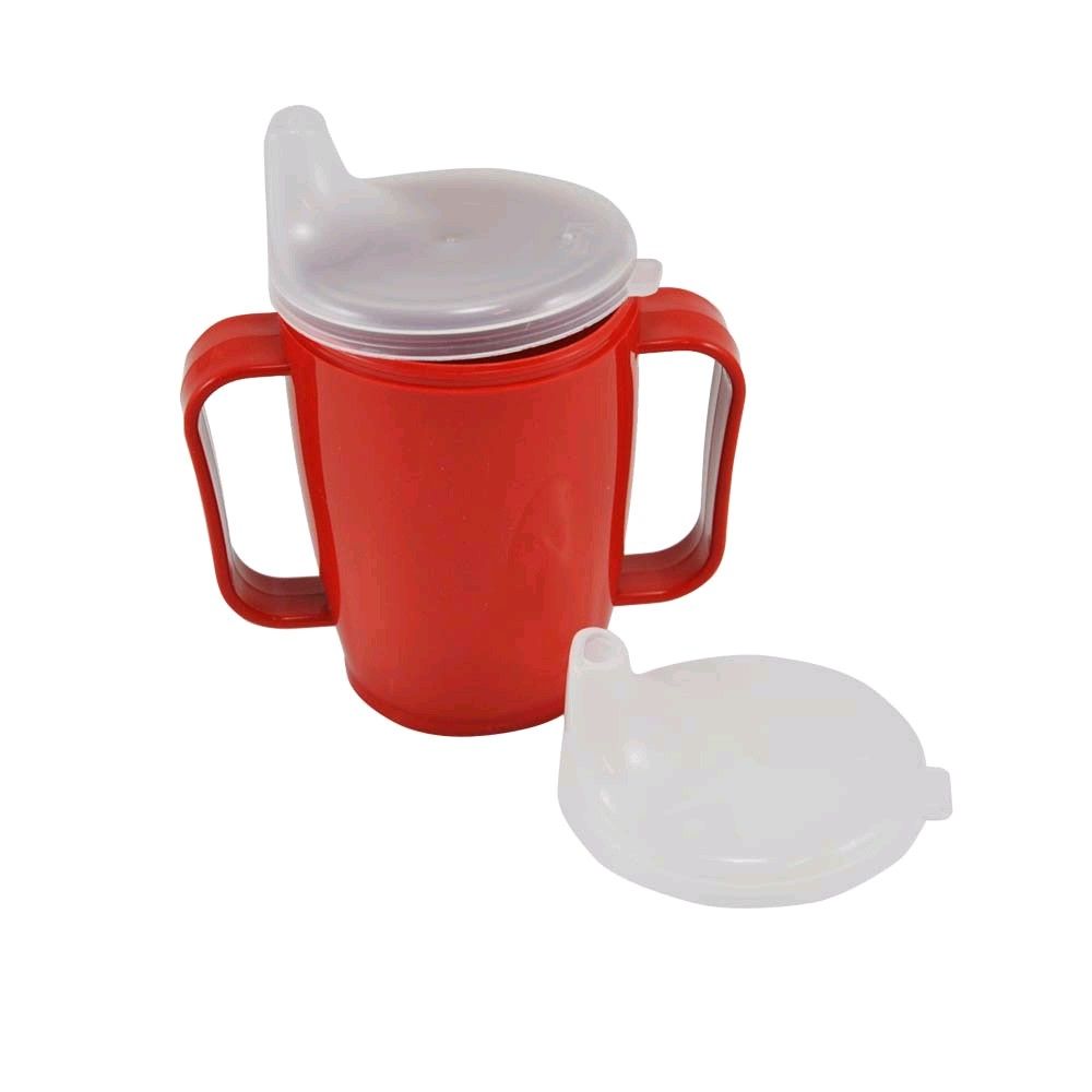 Dr Junghans Schnabelbecher, -tasse, mit Griff, 2 Deckel, 250 ml, rot