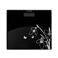Personenwaage, aus Glas, mit Blumenmuster, schwarz,...